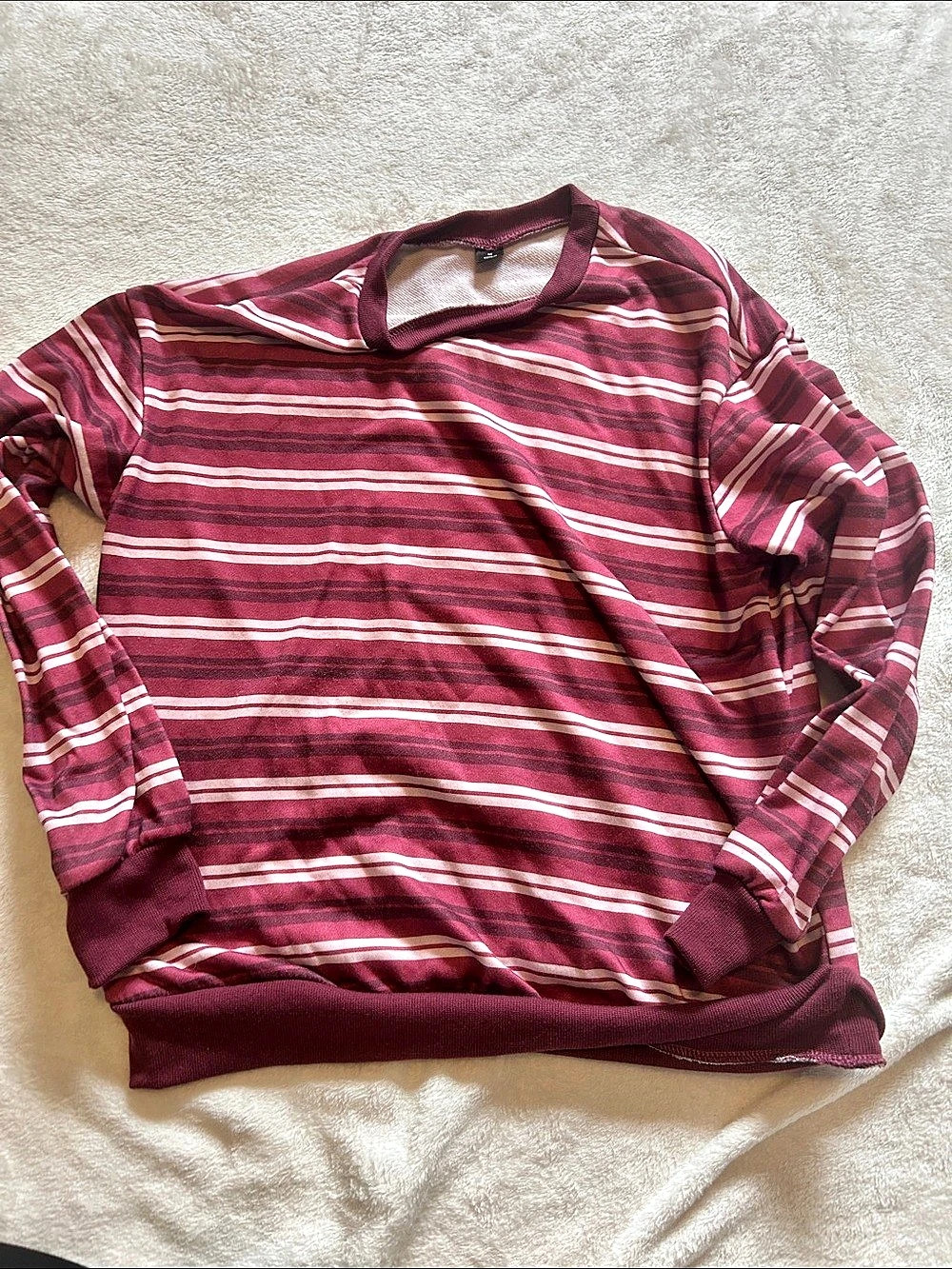 Striped Crewneck Sweatshirt Burgundy & White Size Medium